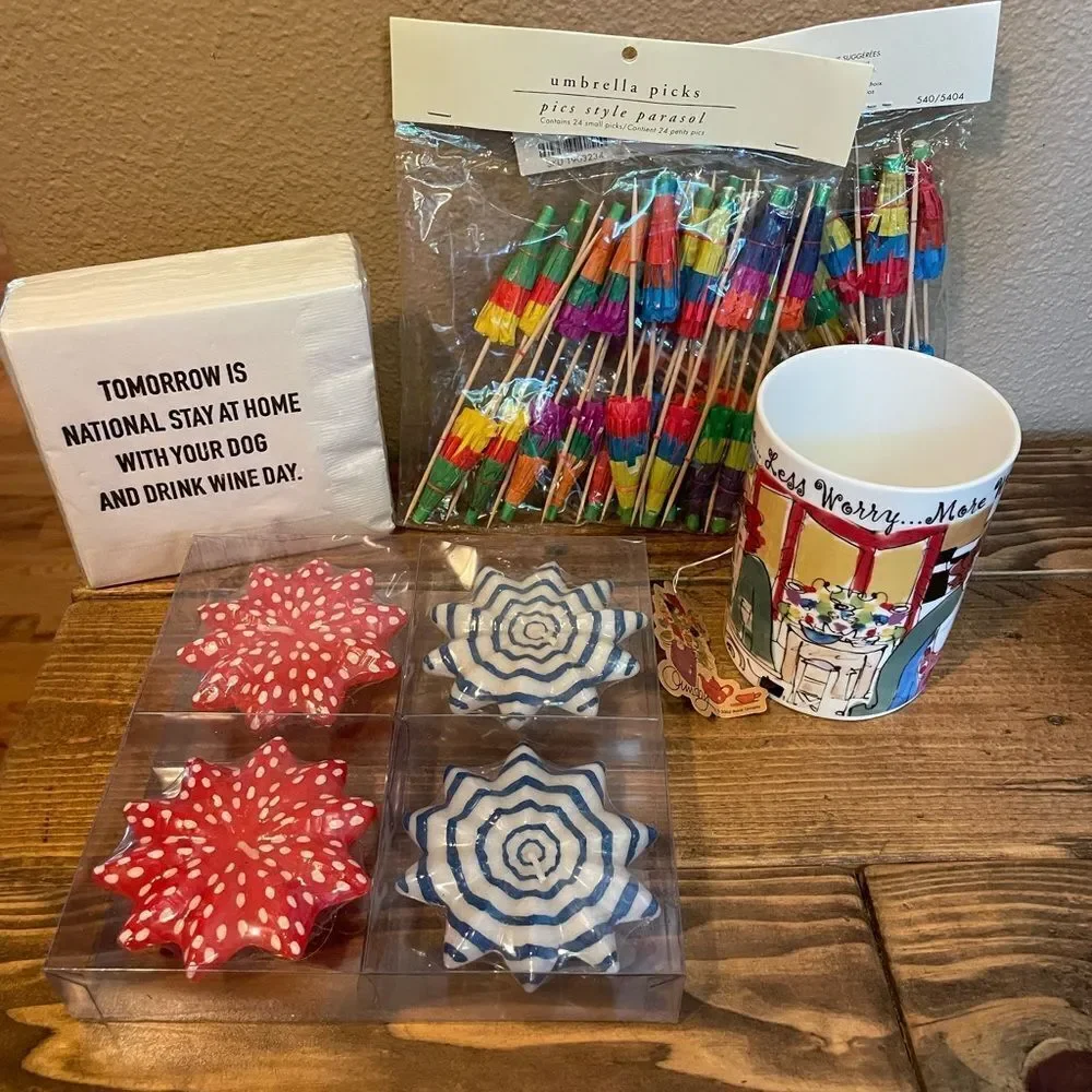 PARTY Crate & Barrel Floating Candles Pier One Umbrella Drink Sticks Napkins